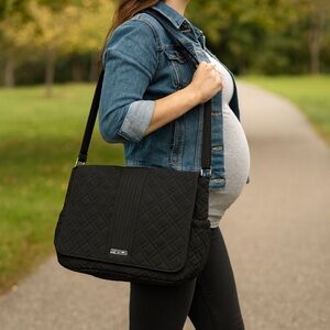 Vera‎ Bradley Black Quilted Baby Diaper Bag Large Shoulder Bag Travel Tote